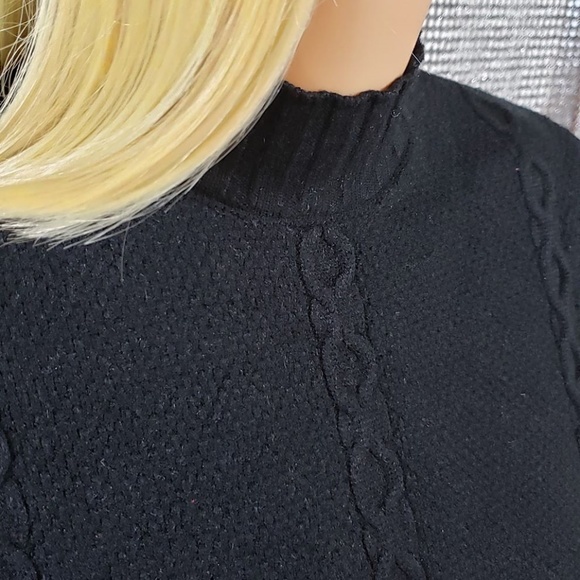 Black Knit High Collar/Turtleneck Fringe Tunic - Picture 2 of 4